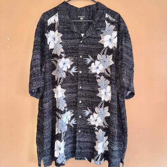 George Men's Black Floral Short Sleeve Button-Up Shirt XXL - Picture 1 of 8